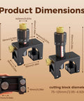 Two Piece Magnetic Planer Blade Setting Jig Gauge Set For Woodworking Tools, shown with measurements and components in detail.