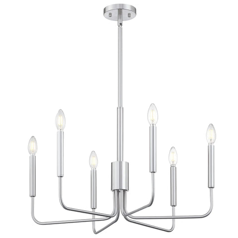 6 Light Rustic Industrial Chandelier With Brushed Nickel Finish for Dining Room Living Room Kitchen Island Foyer Candle Style