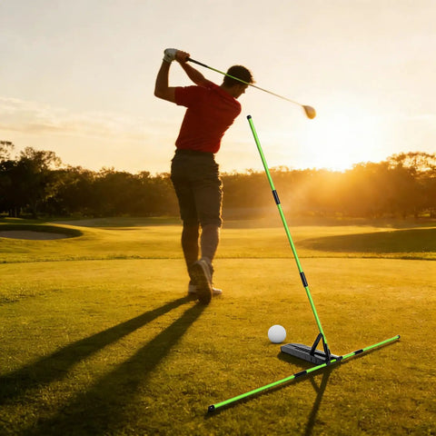 Golf Alignment Stick Trainer With Adjustable Swing Plane Guide For Indoor And Outdoor Practice Pro Grade Visual Swing Cues in use
