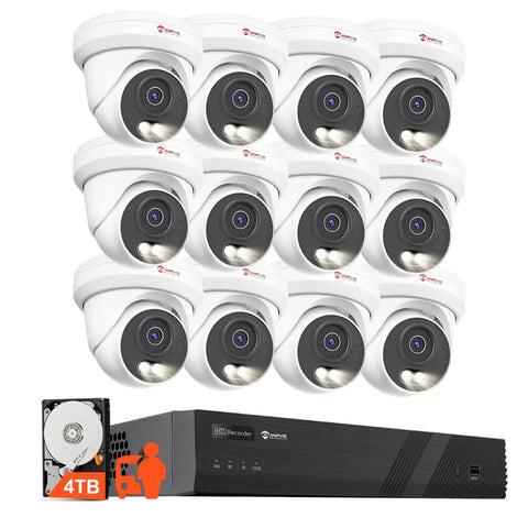 4K 16 Channel PoE Security Camera System With 12 Outdoor 8MP IP Cameras Human and Vehicle Detection Smart Color Night Vision 16 Channel NVR With 4TB HDD For Biz Use