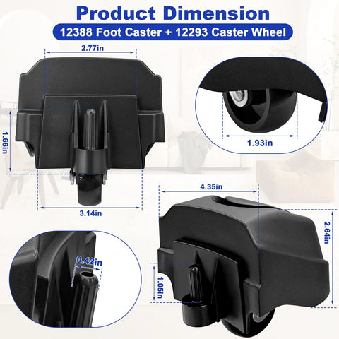 Replace Those Stubborn Rollers With This Boss Four Piece Caster And Foot Assembly dimensions showing precise sizes and details.