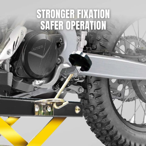 Heavy Duty Motorcycle Lift Table With 350 Lb Capacity Hydraulic Foot Operated Scissor Lift 15 By 11.5 Inch Platform Lifts From 12 To 33.5 Inches Four Wheel Stand Solid Steel Construction With Red Powder Coat