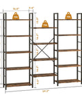 Big Ol Industrial Triple Column 5 Tier Bookshelf With Open Display Shelves For Home Office Rustic Brown Large Etagere Bookcase dimensions