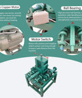 Heavy Duty Electric Pipe Bender With 15 Round And 9 Square Dies showing pure copper motor, ball bearing, and motor switch details.