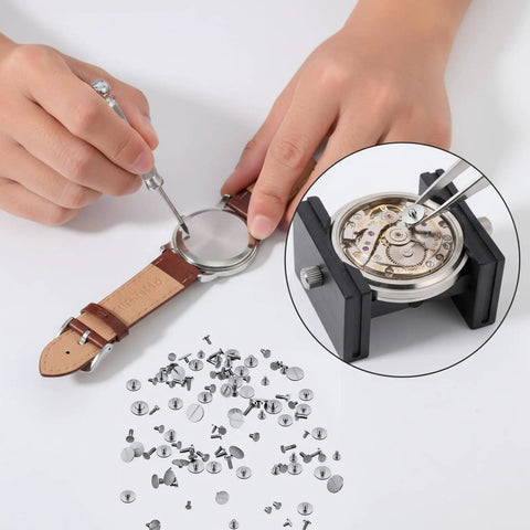 100 Piece Watch Screw Set With Tweezers For Watchmaking And Repair Replacement Micro Screws And Battery Clamp Screws Durable Stainless Steel