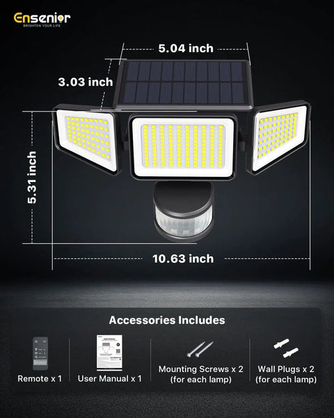 Weatherproof Solar Motion Sensor Flood Lights With Three Adjustable Heads And Smart Remote Control For Yard Security Featuring Four Game Changing Modes And No Sweat Setup Top Shelf Two Pack
