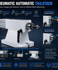 Heavy Duty Cnc 4 Axis Pneumatic Tailstock With 50Mm Stroke Plug And Play Rig Built Tough For Hardworking Lathe Tasks And Precision Mold Assembly At 145Mm Center Height, shown from the front with features highlighted.