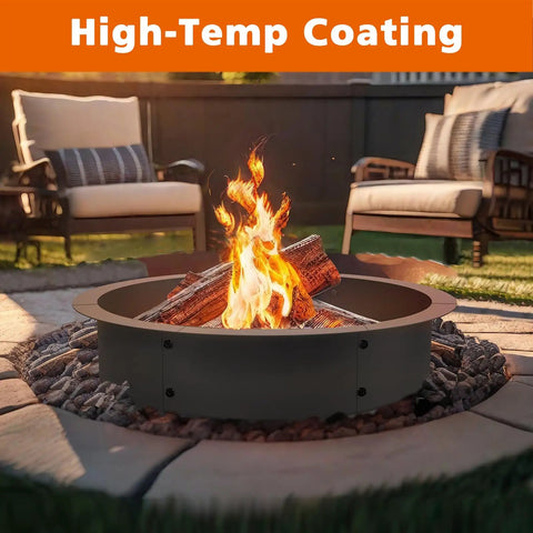 Outdoor Fire Pit Ring Kit With 33 Inch Outer Diameter And 30 Inch Inner Diameter Wood Burning Firepit Insert in backyard.