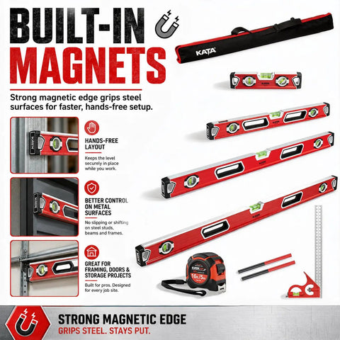 4 Piece Magnetic Level Set With Measuring Tape And Carpenter Pencil Heavy Duty Aluminum Spirit Levels Dead On Accuracy Jobsite Ready Layout Kit For Cabinets And Flooring No Fuss Pro Grade Essentials