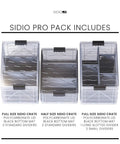 Pro Pack Heavy Duty Stackable Storage Bins Set with Lids and Dividers, two full-size and one half-size crates