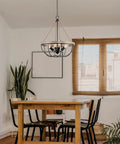 Florence 25 Inch Four Light Modern Farmhouse Hemp Rope Chandelier In Smoked Birch Finish for Dining Table Kitchen Island.