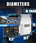 All In One Plasma Cutter And Multiprocess Welder 160A Workhorse For Home Shop 110 Volt And 220 Volt Compatible, side view with dimensions