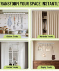 Self Adhesive Ceiling Curtain Track No Drill Curtain Rod For Windows Cabinets Closets Showers And RV Quick Install Damage Free Privacy Ready In Minutes Easy To Use, white PVC tracks for kitchen, wardrobe, curtain and display use