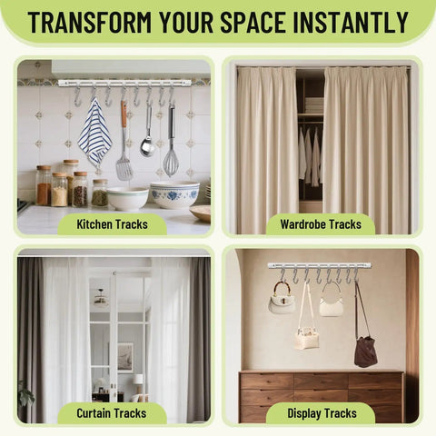 Self Adhesive Ceiling Curtain Track No Drill Curtain Rod For Windows Cabinets Closets Showers And RV Quick Install Damage Free Privacy Ready In Minutes Easy To Use, white PVC tracks for kitchen, wardrobe, curtain and display use