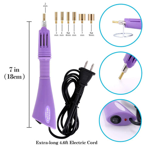 Hotfix Rhinestone Applicator Kit With 5784 Rhinestones, Bedazzler Wand Set showing purple tool with 7 tips and power cord