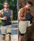 Men's 2 In 1 Running Shorts With Built In Liner Quick Dry Training Gear Zip Pockets And Towel Loop Lightweight Athletic Shorts Khaki