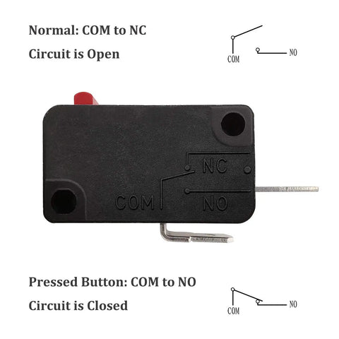 Microwave Oven Door Switch Replacement Part 16A 125VAC Normally Open KW3AT-16 with open and closed circuit diagrams.