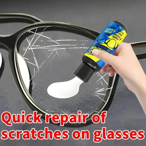 Eyeglass Scratch Remover Kit 30g for Lenses and Sunnies with sponge in use on scratched eyeglasses lens
