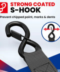 Heavy Duty Ratchet Tie Down Straps Set With 2340 Lb Max Breaking Strength featuring strong coated S-hook