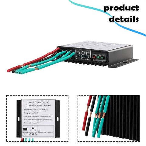 MPPT Wind Turbine Controller 500W 800W IP67 Waterproof Charge Controller with cables and digital display