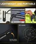 Dead On Aluminum Miter Saw Protractor Angle Finder Tool For Crown Molding And Trim Work Heavy Duty Carpenter Gauge showcasing 360° rotation and peg board mounting.