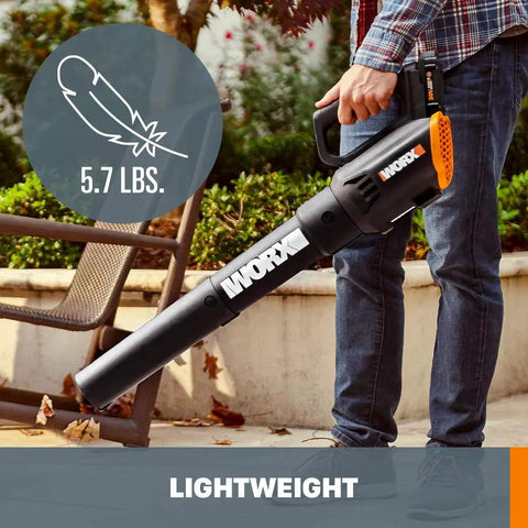 Person holding Cordless 20V 12 Inch String Trimmer And 360 CFM Leaf Blower Combo With Two Batteries And Quick Charger Included Converts To Edger With Ease For Lawn Grooming, lightweight 5.7 lbs design.