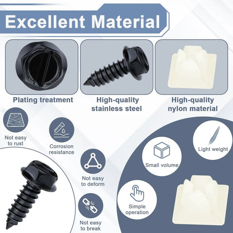 8 Pack License Plate Fasteners With Nylon Inserts, Rustproof Stainless Steel License Plate Screws For Cars, SUVs And Trucks, Durable Auto Fitment For Easy Install On All Vehicles
