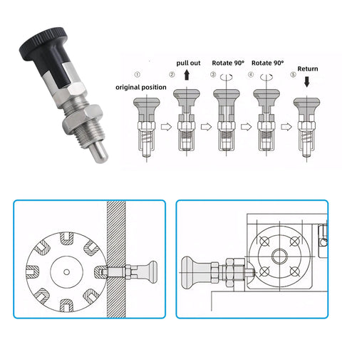 Heavy Duty Stainless Steel Spring Plunger With No Slip Self Locking Knob And Precision Positioning Pin For Garage Jobs diagrams and installation details.
