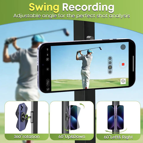 Stay Locked In Hella Secure Magnetic Golf Cart Phone Mount With Easy One Hand Snap On For Iphone And Android On Any Flat Metal Panel Perfect For Bumps And Smooth Gps Viewing, shown with phone angle adjustments.