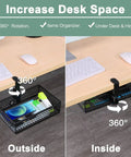 Heavy Duty Clamp On Under Desk Organizer Basket With 360 Degree Rotation Non Slip Pad Hanging Mount Space Saving Storage Tray