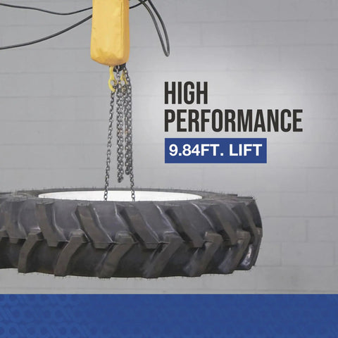 Electric Chain Hoist 2-Ton Load Capacity with 9.84 Ft Lift, 110V single-phase, lifting tire, built-in chain bag, garage use