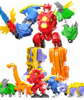 5 In 1 Transforming Dinosaur Robot Set For Kids And Toddlers STEM Building Kit with Triceratops Action Figures combined into a large robot