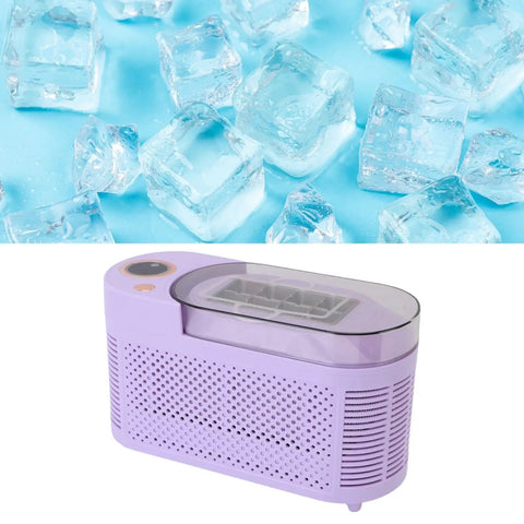 Compact Counter Ice Maker Cranks Out Eight Chill Cubes Quick And Slick Lil Build with visible ice cubes and sleek purple design.