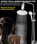Person using shower with 1 Micron High Density Water Filter for Washing Machines and Showers, visible filtration system