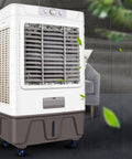 Heavy Duty Portable Swamp Cooler With 750 Watt Motor And 23 Point 7 Gallon Tank Dishes Out Top Shelf Chill for indoor use on wheels.