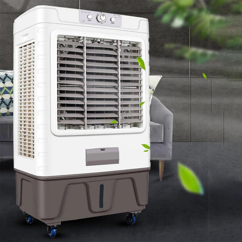 Heavy Duty Portable Swamp Cooler With 750 Watt Motor And 23 Point 7 Gallon Tank Dishes Out Top Shelf Chill for indoor use on wheels.