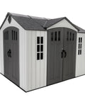 10x8 Ft Gray Resin Outdoor Storage Shed With Dual Entry Doors Weather Resistant Tool Shed Steel Reinforced Walls High Pitched Roof