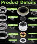 Trailer bearing kit for boat trailers, 4 sets, includes inner/outer bearings, dust caps, seals, nuts, washers, cotter pins