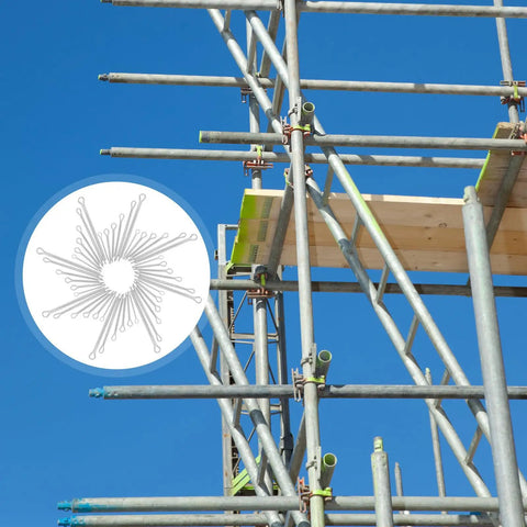 Stainless Steel Cotter Pins Set Assortment Kit With High Strength Hairpin Pins overlaid on construction scaffolding