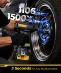 Heavy Duty Cordless Impact Wrench Beast Mode Power With 1106 Ft Lbs Torque Brushless Half Inch Drive 3500 RPM 21V With Dual 4Ah Batteries 4 Modes 5 Sockets For Truck RV And Heavy Construction, tightening truck wheel lug nuts