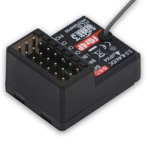 FGr4P 2.4GHz AFHDS 3 Four Channel RC Receiver With PWM PPM I Bus S Bus Output, compact size, connector pins visible