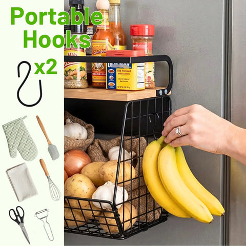 Magnetic Fridge Shelf With Wood Lid Durable Fruit Potato And Onion Storage Bins Pantry Organizer For Refrigerator Kitchen Counter And Cabinet Large Magnetic Spice Rack For Easy Refrigerator Organization.