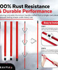 Long Reach Silicone Squeegee With 55-Inch Handle And 12-Inch Silicone Blade, 360 Degree Swivel, And Adjustable Knuckle Joint displayed with assembly steps.