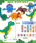 Fun Wooden Dinosaur Craft Kit For Kids Aged 4 To 8 3D DIY Painting Set With Six Dinosaur Figures Paints And Brushes shown