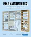 Slanted Shoe Shelf Tower And Modular Closet Organizer Unit With Premium Oak Finish spanning 31.5 inches wide displays organized shoes.