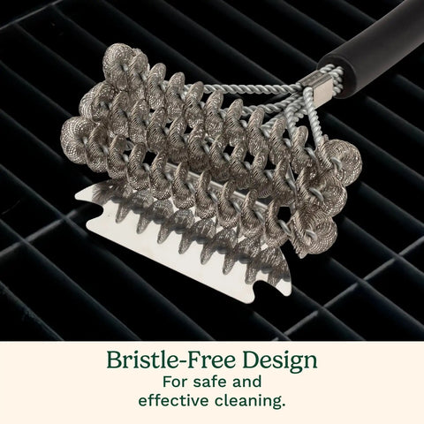 Triple Coil Grill Brush 17 Inch Stainless Steel Bristle Free Scraper For All Grates With Flexible Coils For Tight Spots And Sides