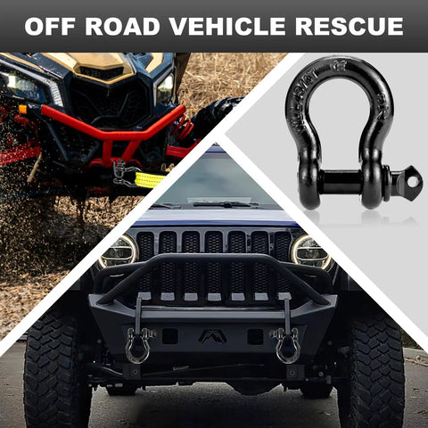 Three Quarters Inch D Ring Shackles With Nine Sixteen Inch Screw Pin Heavy Duty Clevis Shackles Tough As Nails 44,000 Lbs Break Strength Built For Jeep Truck SUV Trailer ATV UTV Two Pack used on off-road vehicle recovery
