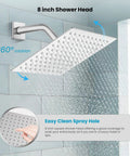 Rainfall Tub Shower Faucet Set With Handheld Sprayer Wall Mount Square High Pressure Shower System With Tub Spout And Rough In Valve 8 Inch Shower Head Polished Chrome Finish Easy Install Bathroom Upgrade