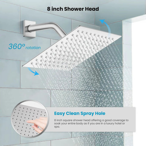Rainfall Tub Shower Faucet Set With Handheld Sprayer Wall Mount Square High Pressure Shower System With Tub Spout And Rough In Valve 8 Inch Shower Head Polished Chrome Finish Easy Install Bathroom Upgrade