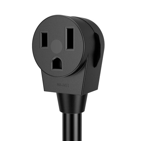 Close-up of 1.5 Foot Welder Adapter Cord 4 Prong NEMA 14-30P to 6-50R 240V Heavy Duty STW 10AWG 3C 12,500 Watt Power Cable plug